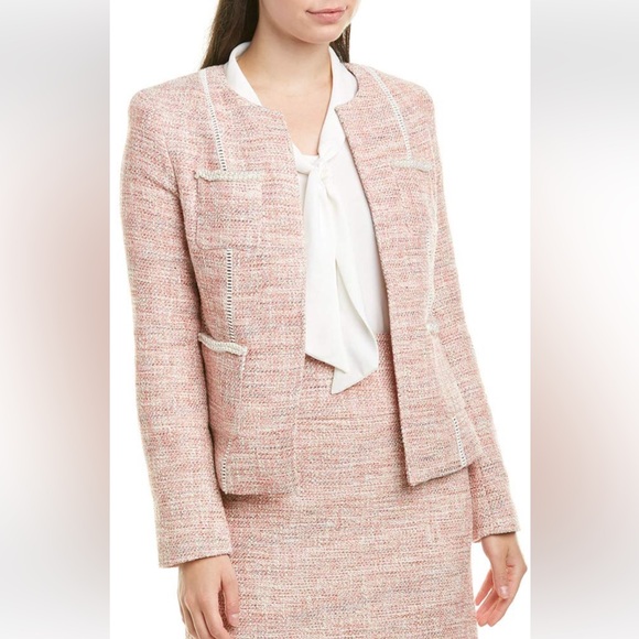 Tahari ASL Metallic Boucle Jacket Light Pink Size 12 - Picture 1 of 12